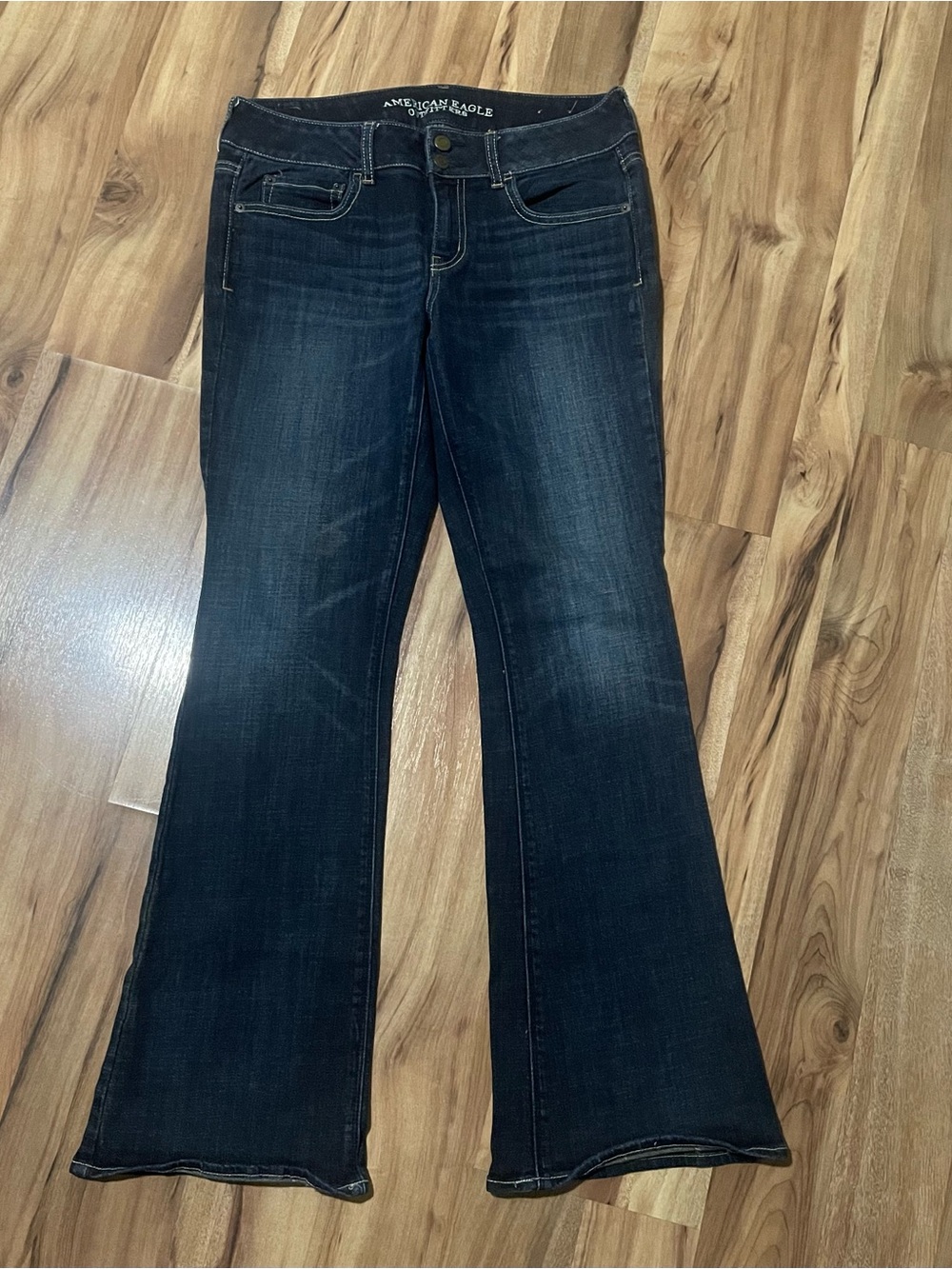 American Eagle Artist Stretch Low Rise Flare Jeans 8R Dark Wash Retro Y2K